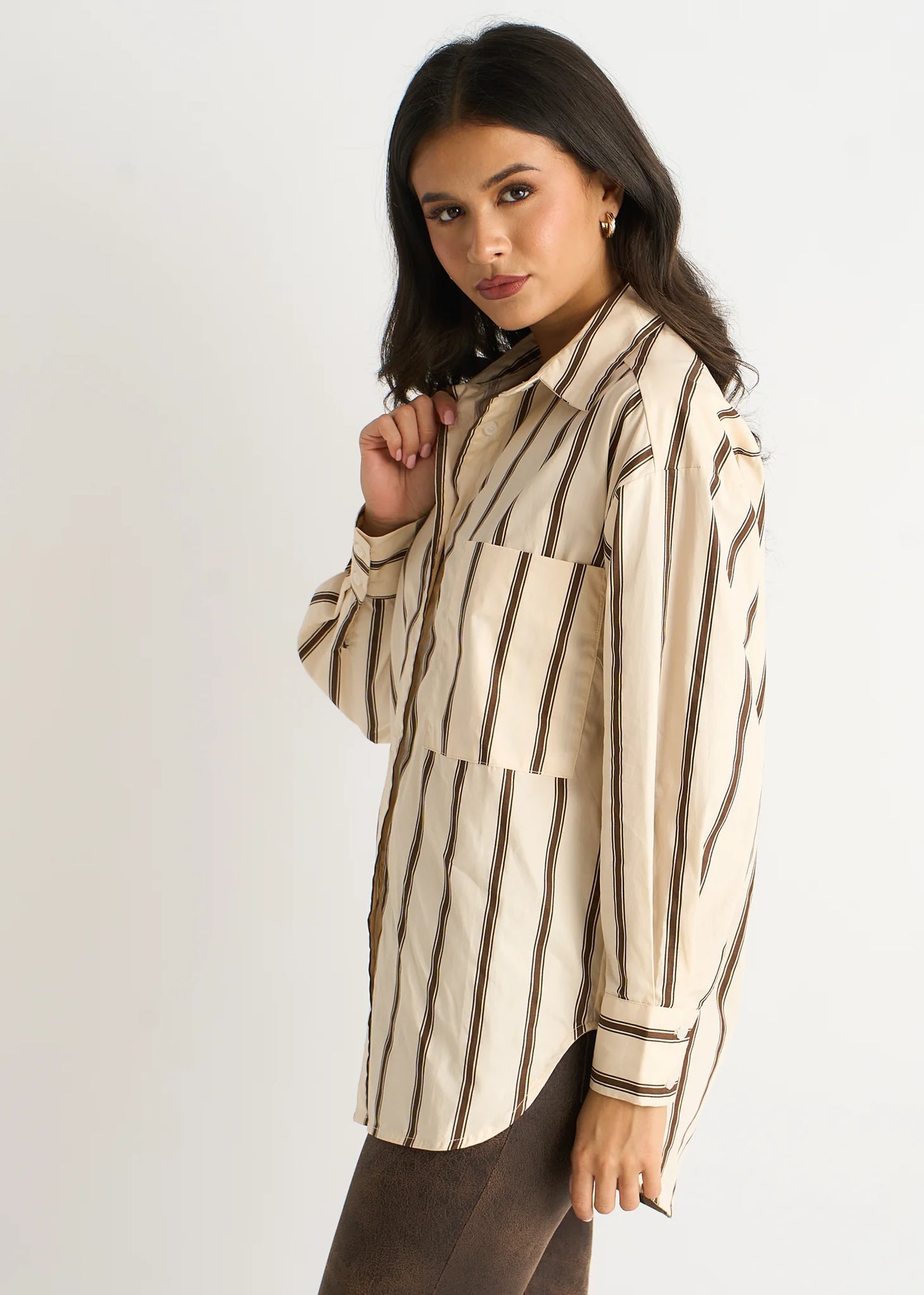 Cream Stripe Cotton Button Through Shirt