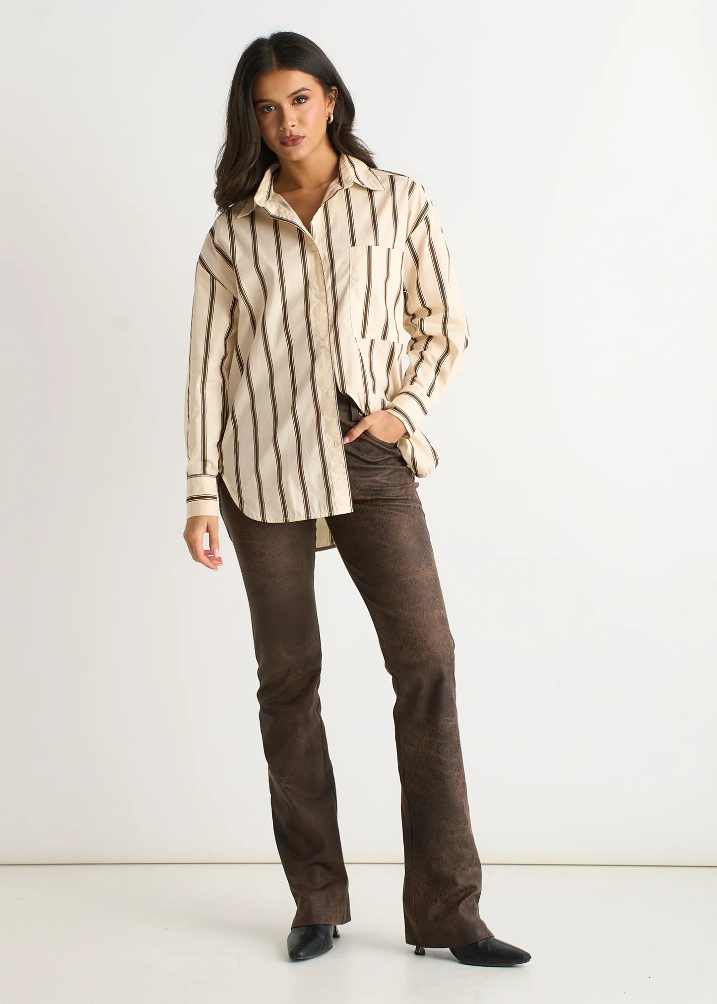 Cream Stripe Cotton Button Through Shirt