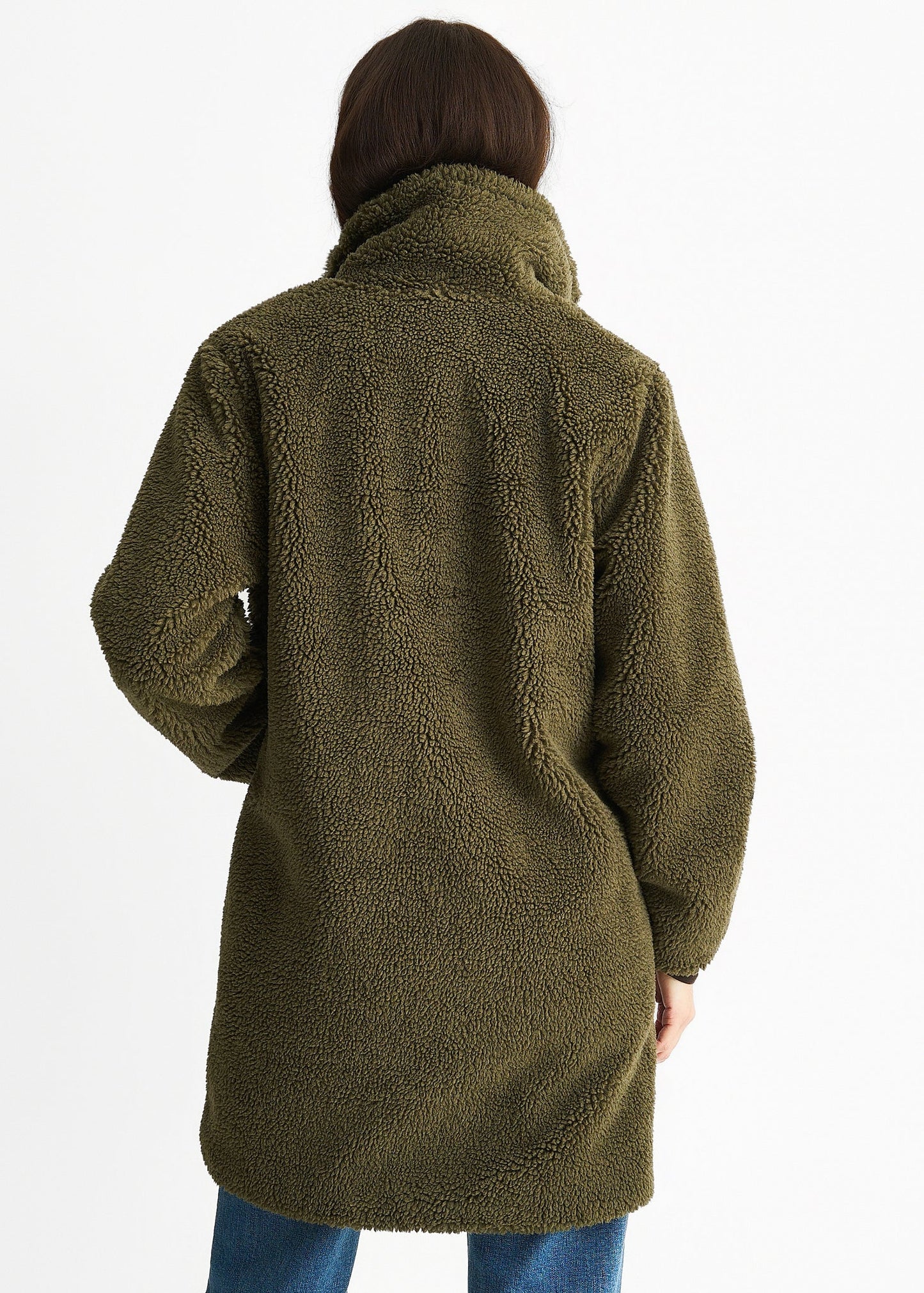 Khaki Faux Fur Longline Teddy Overcoat