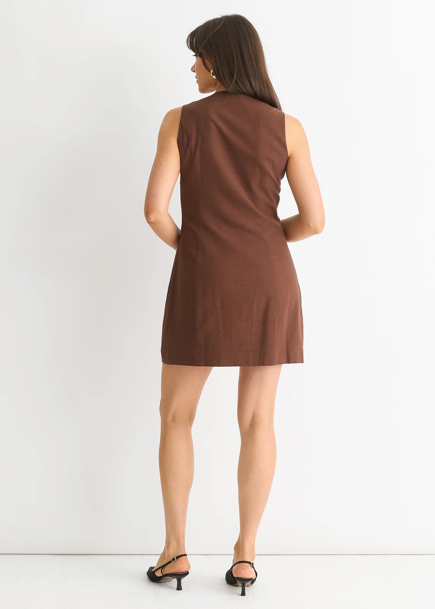 Chocolate Linen Button Through Mini Shirt Dress