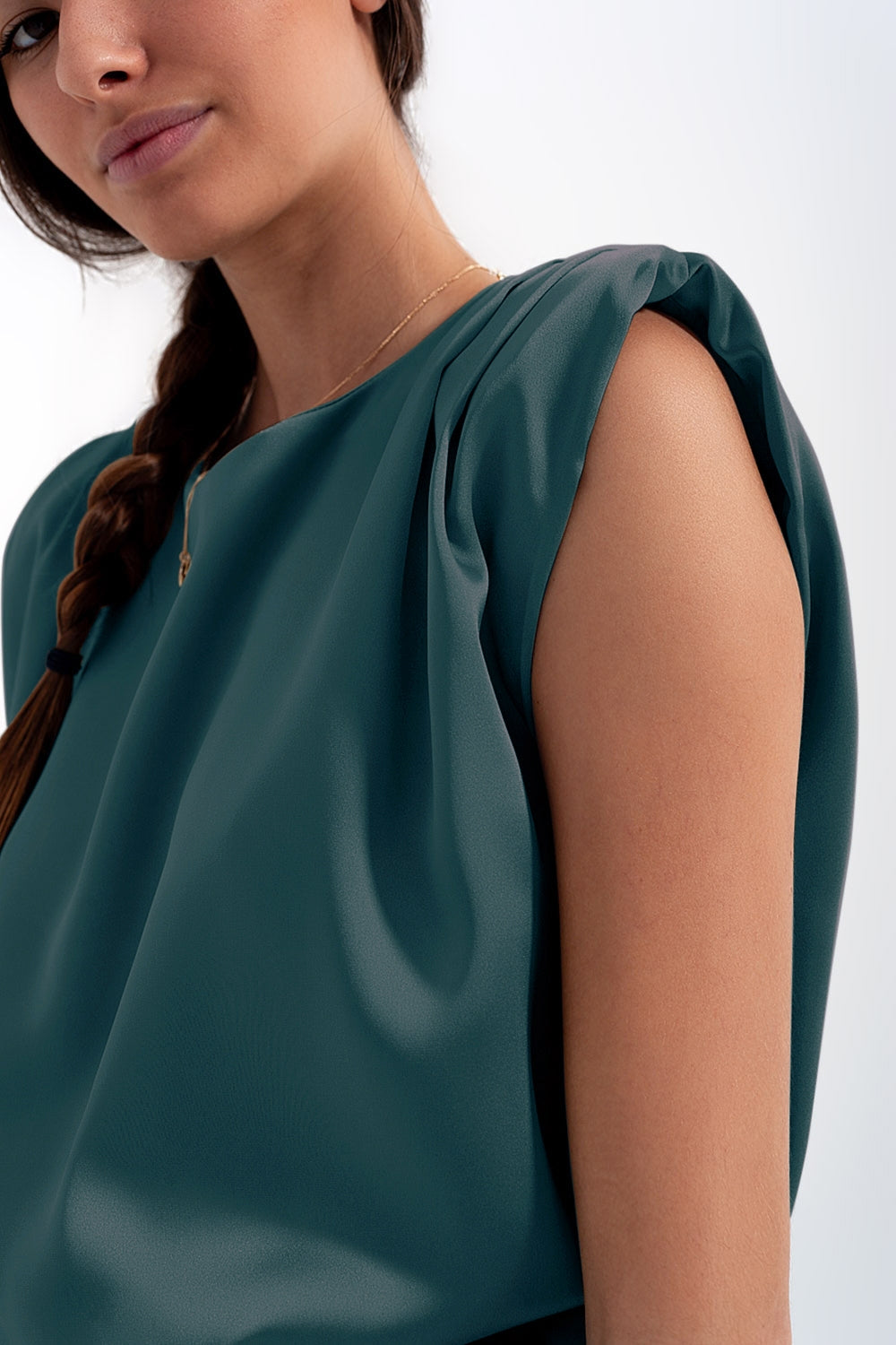 Satin Sleeveless Top in Green