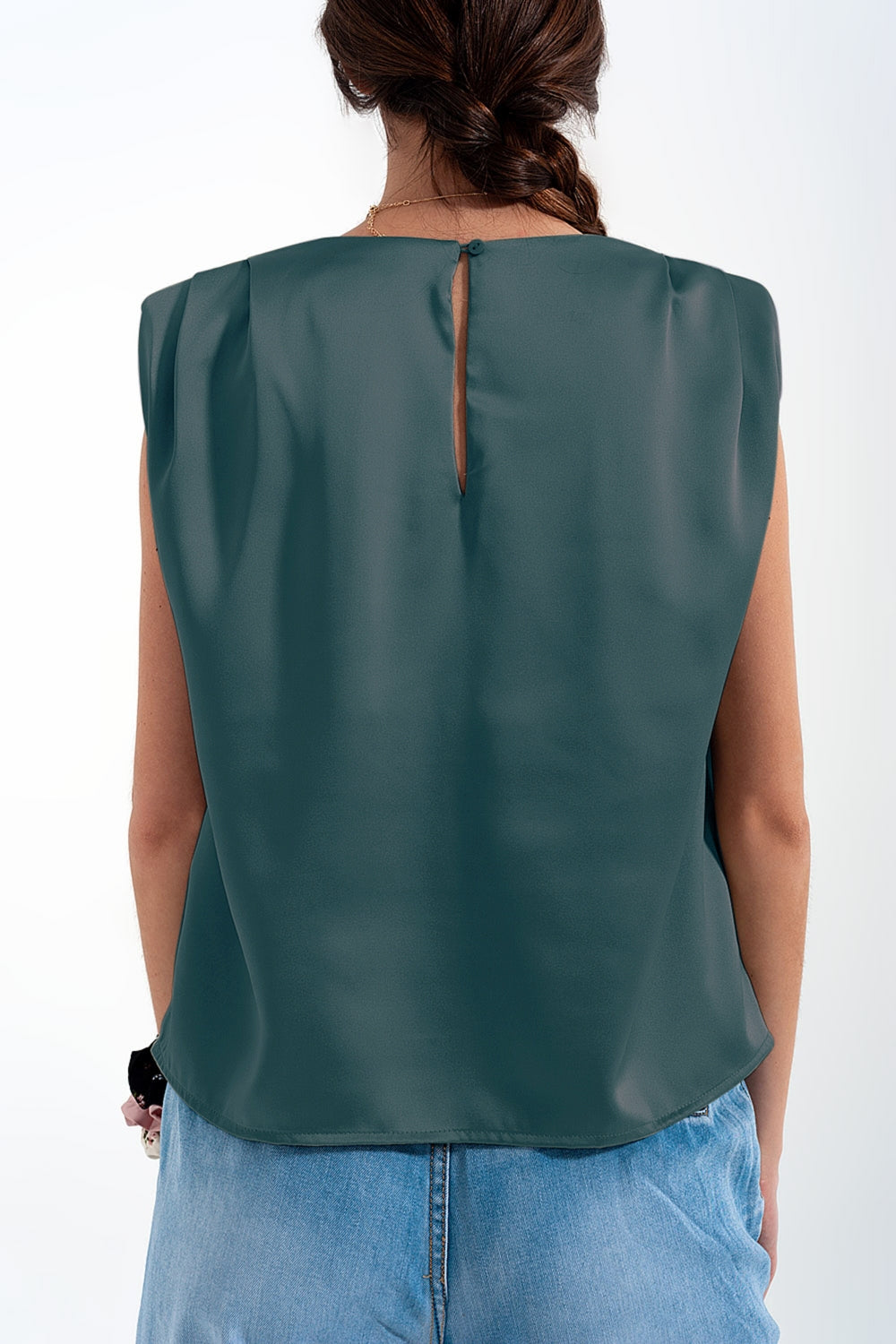 Satin Sleeveless Top in Green