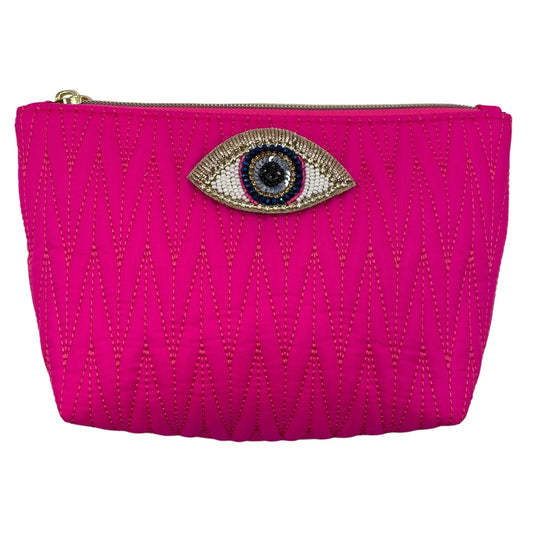 Bright Pink Tribeca Make Up Bag with Golden Eye Pin