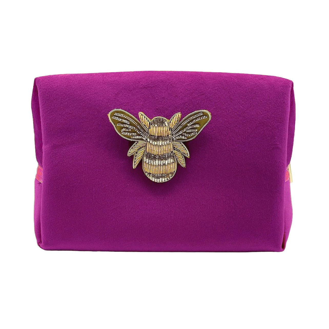 Fuchsia Make Up Bag with Gold Bee Pin - Large