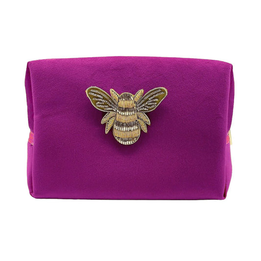 Fuchsia Make Up Bag with Gold Bee Pin - Large