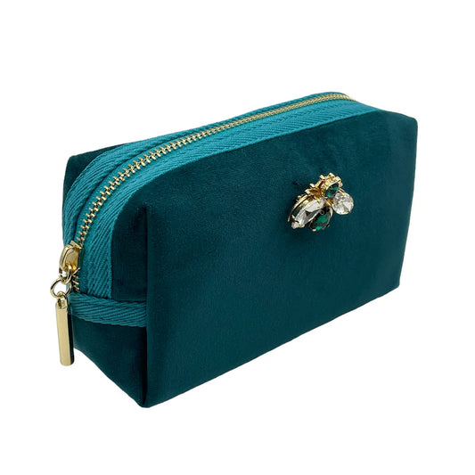 Teal Make Up Bag with Bee Pin - Large