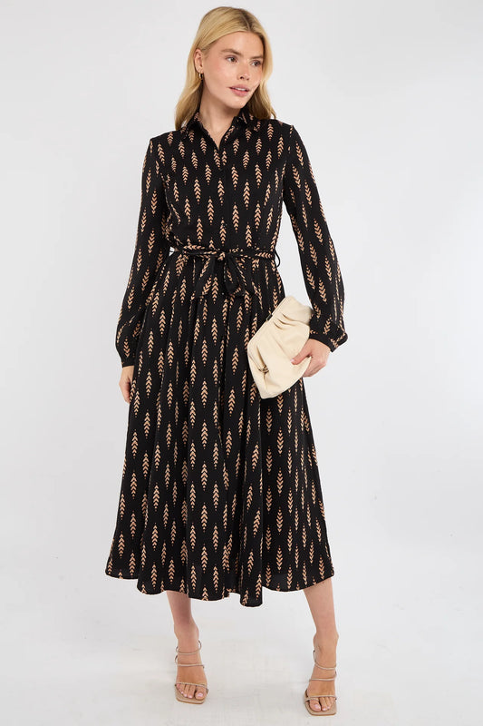 Tan Chevron Print Midaxi Dress