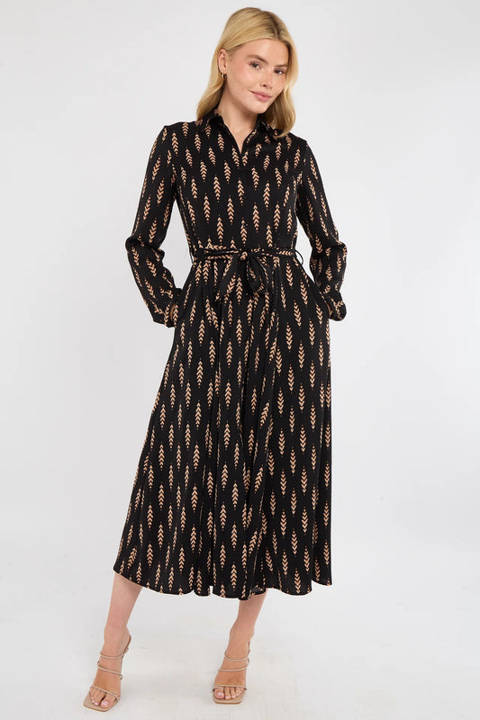 Tan Chevron Print Midaxi Dress