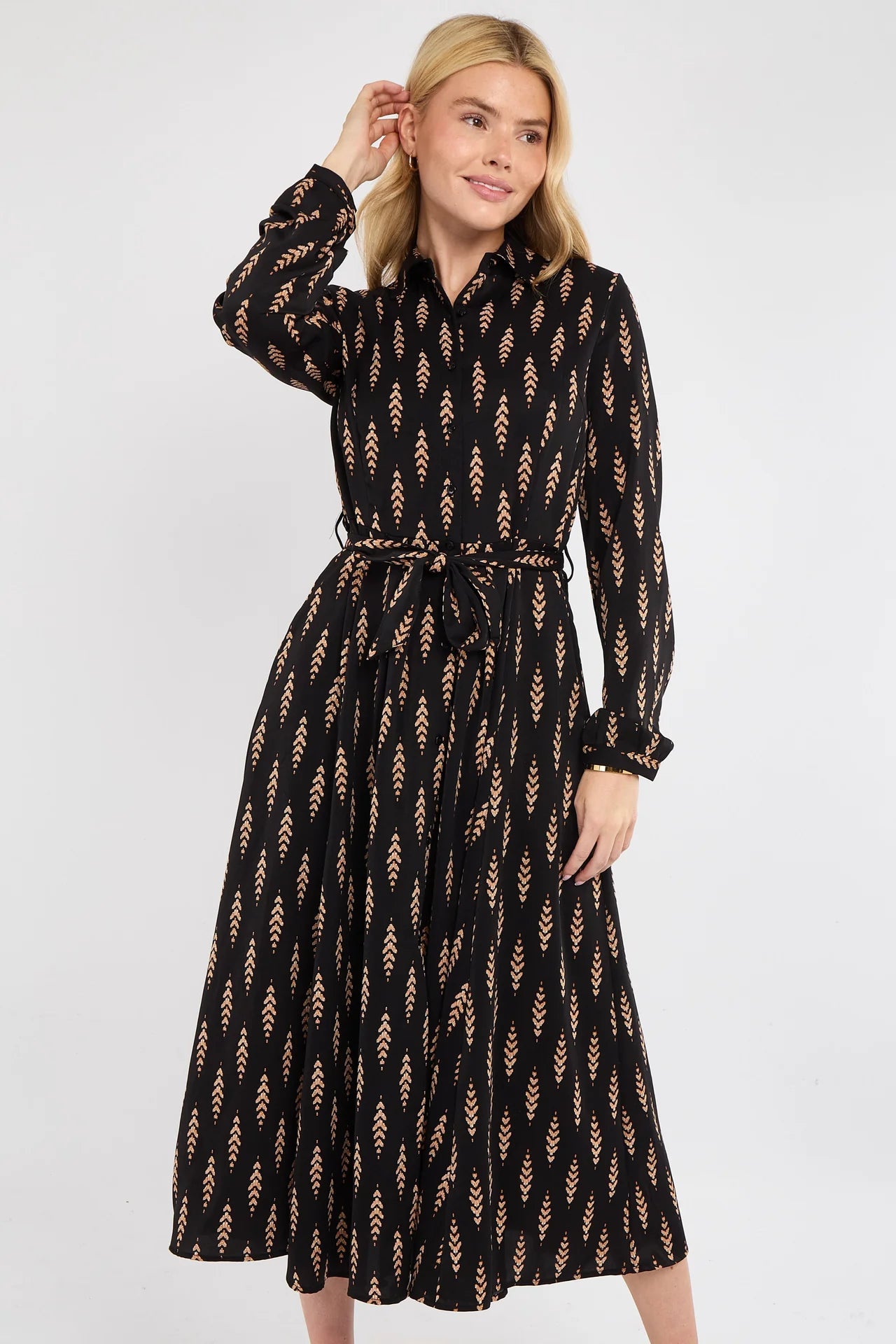 Tan Chevron Print Midaxi Dress