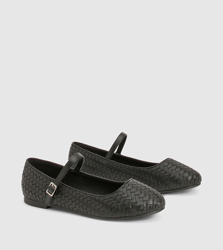 Black woven Mary Jane Ballet shoes