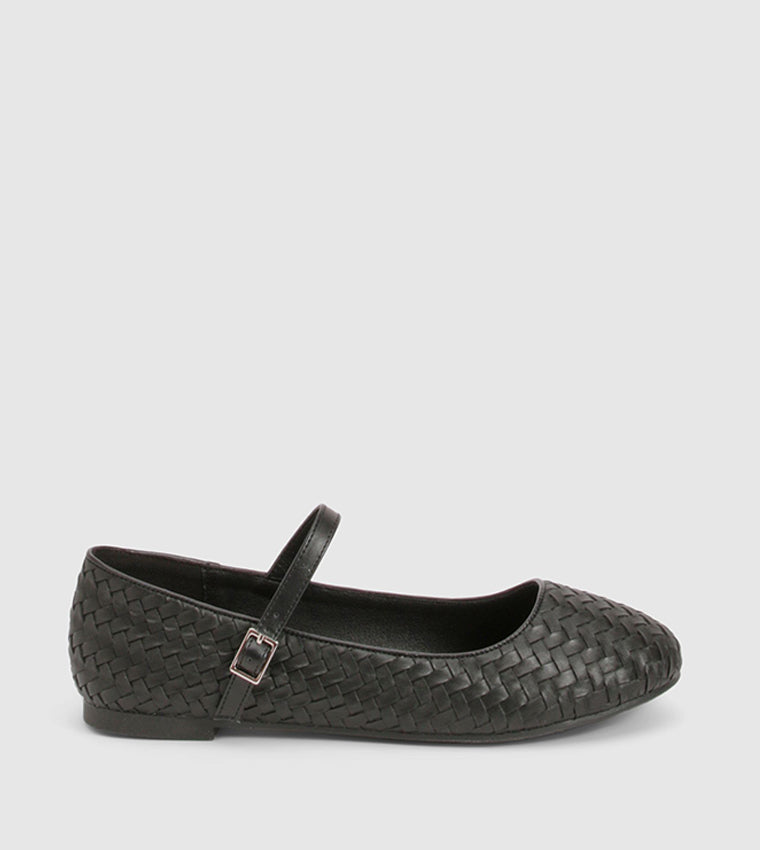 Black woven Mary Jane Ballet shoes