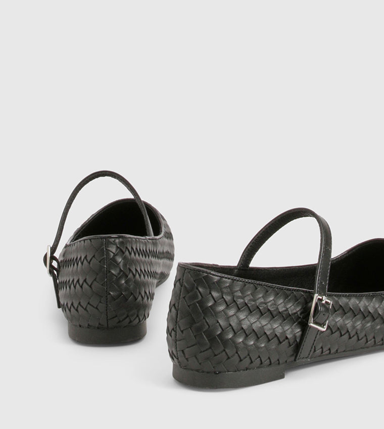 Black woven Mary Jane Ballet shoes
