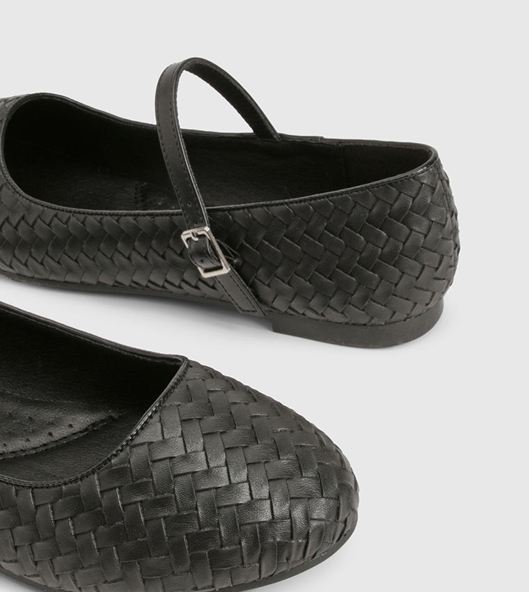Black woven Mary Jane Ballet shoes