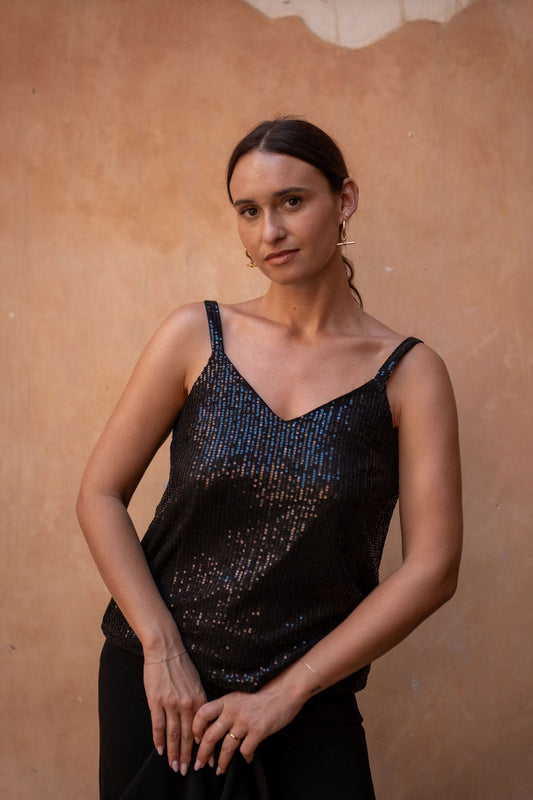 Sequin cami top in Black