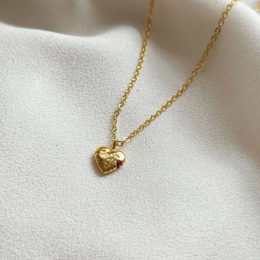 18k Gold Heart Hammered Necklace