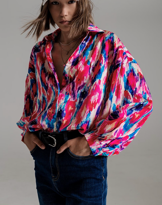 Abstract Blouse in Pink and Blue