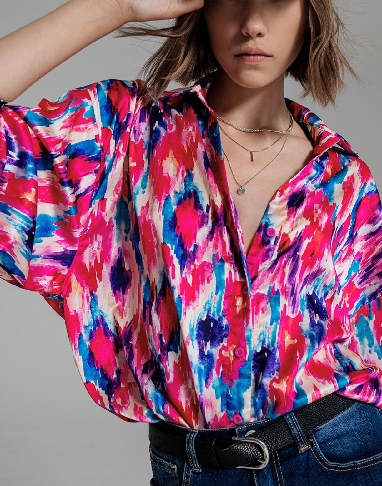 Abstract Blouse in Pink and Blue