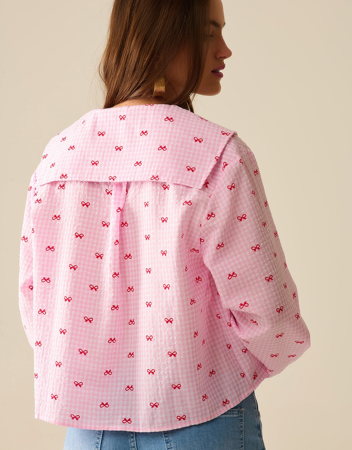 Gingham Bow Shirt in Pink