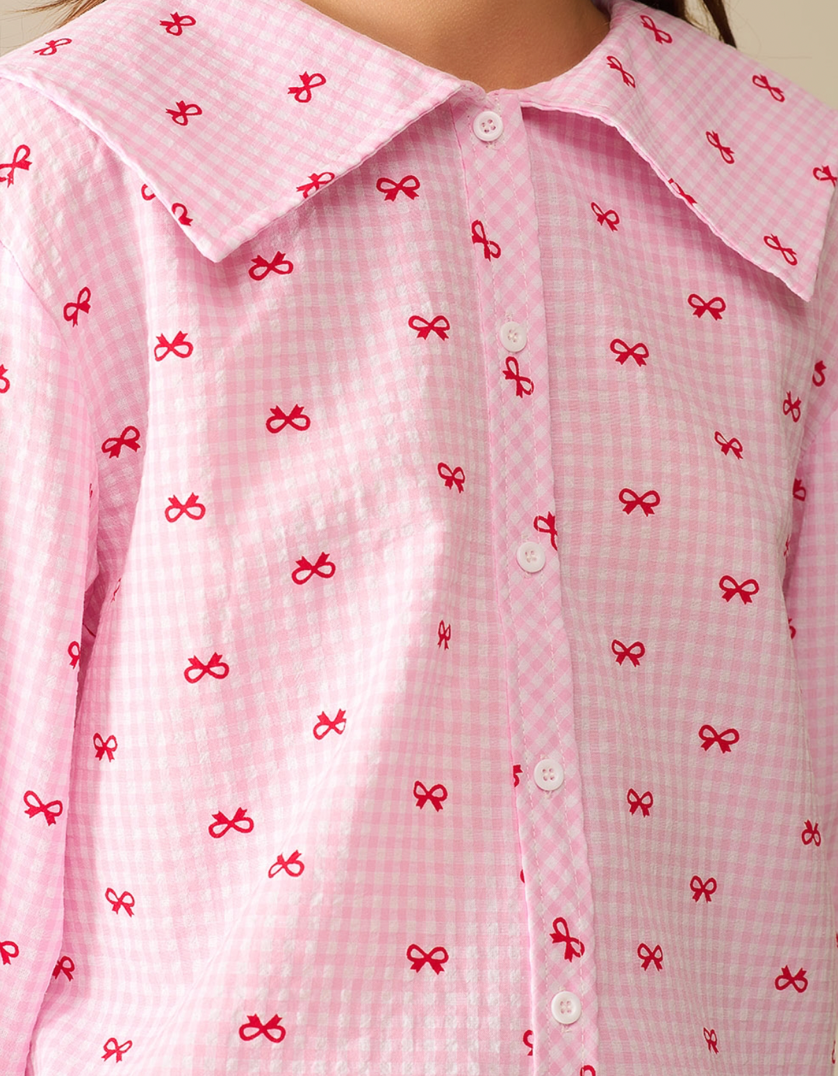 Gingham Bow Shirt in Pink