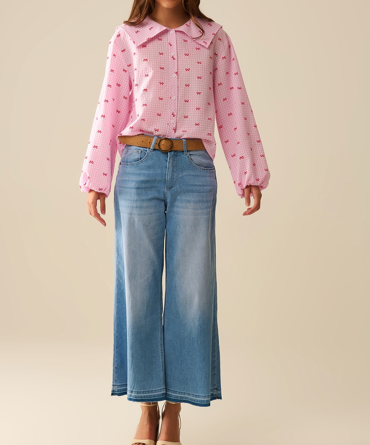 Gingham Bow Shirt in Pink
