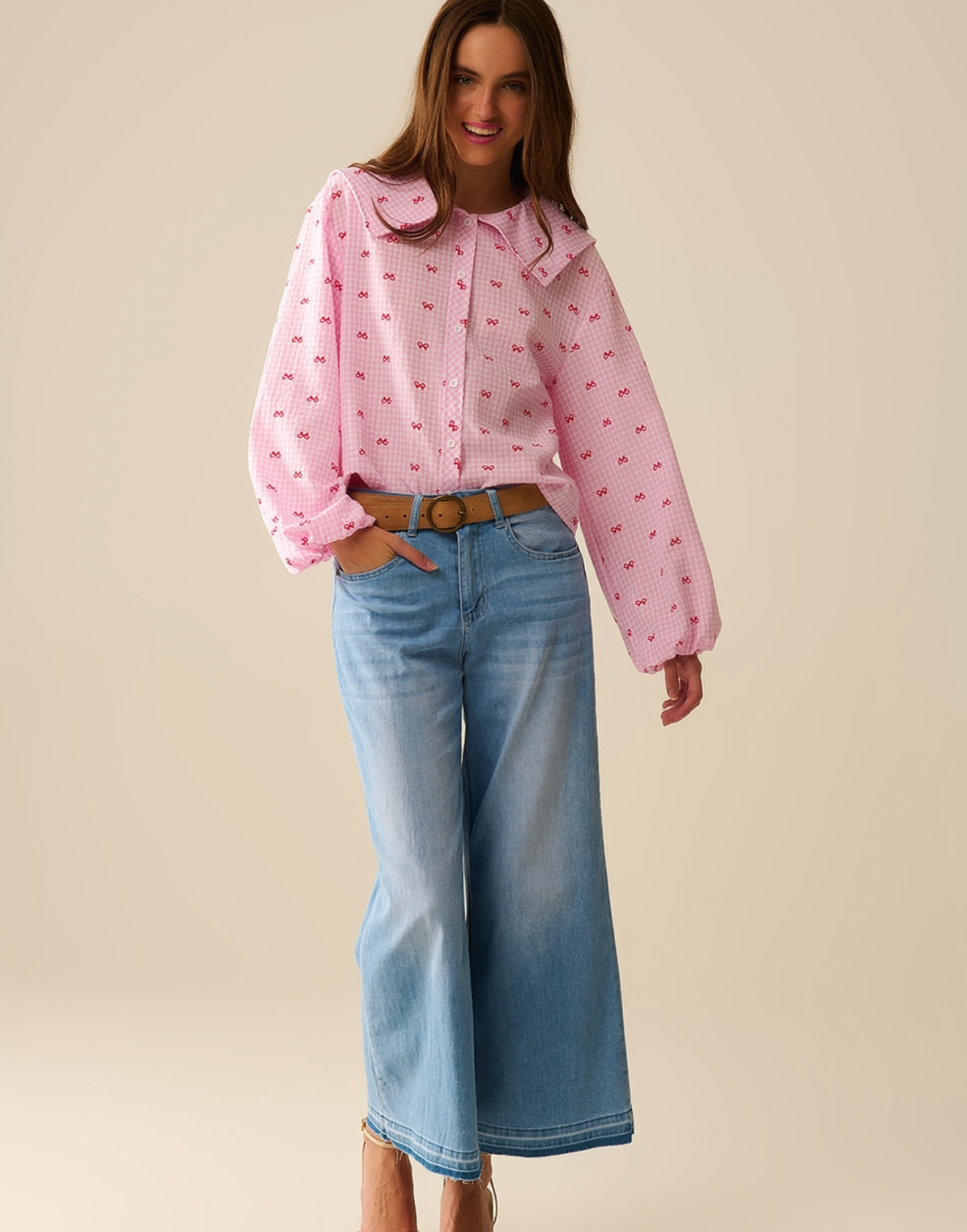 Gingham Bow Shirt in Pink