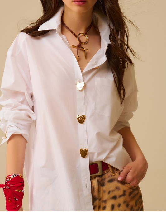 Cotton Shirt with Gold Buttons in White