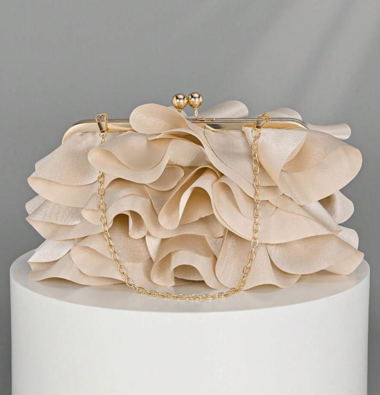 Ruffle Clutch Bag in Cream