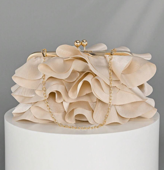 Ruffle Clutch Bag in Cream