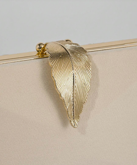 Suede Clutch in Beige and Gold
