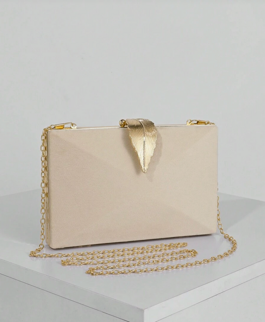 Suede Clutch in Beige and Gold