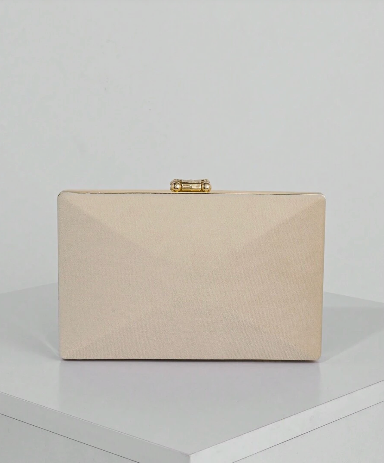 Suede Clutch in Beige and Gold