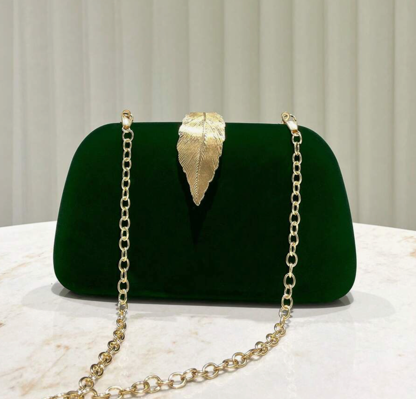 Suede Clutch Bag in Green and Gold
