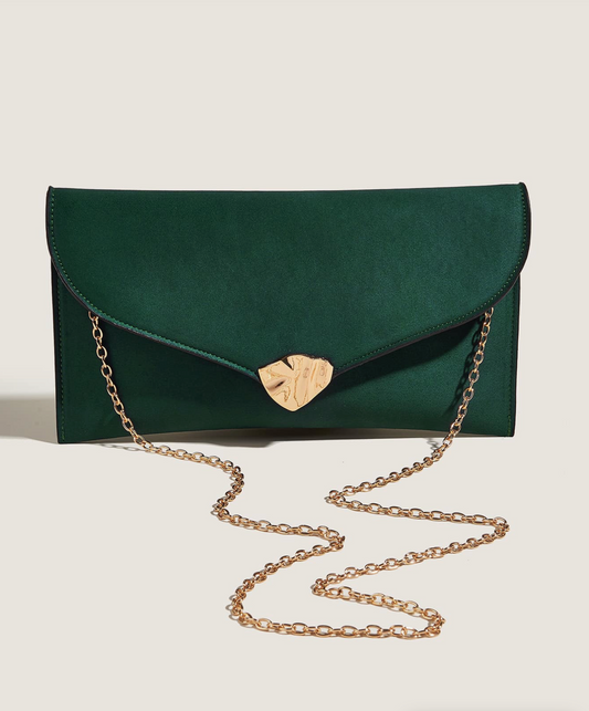Suede Envelope Clutch in Green and Gold