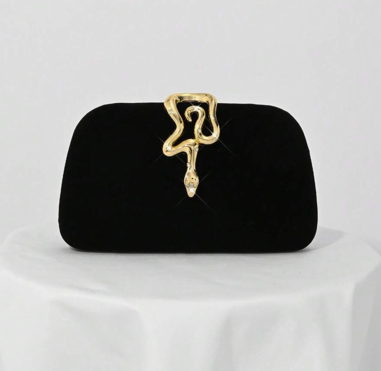 Suede Clutch Bag in Black and Gold
