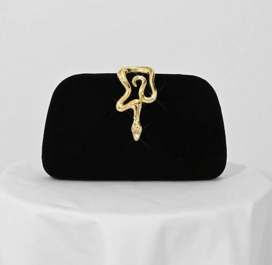 Suede Clutch Bag in Black and Gold