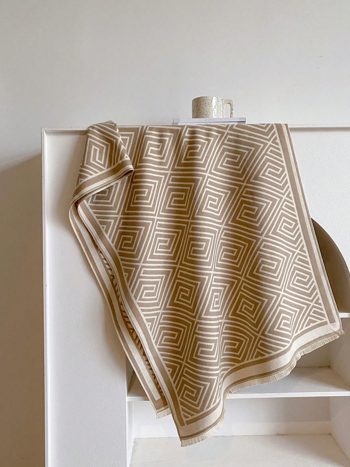 Geometric Shawl Scarf in Cream and Tan