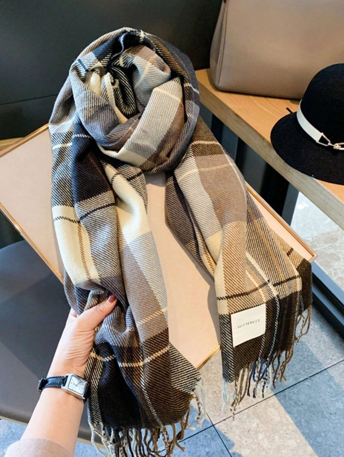 Plaid Scarf in Chocolate