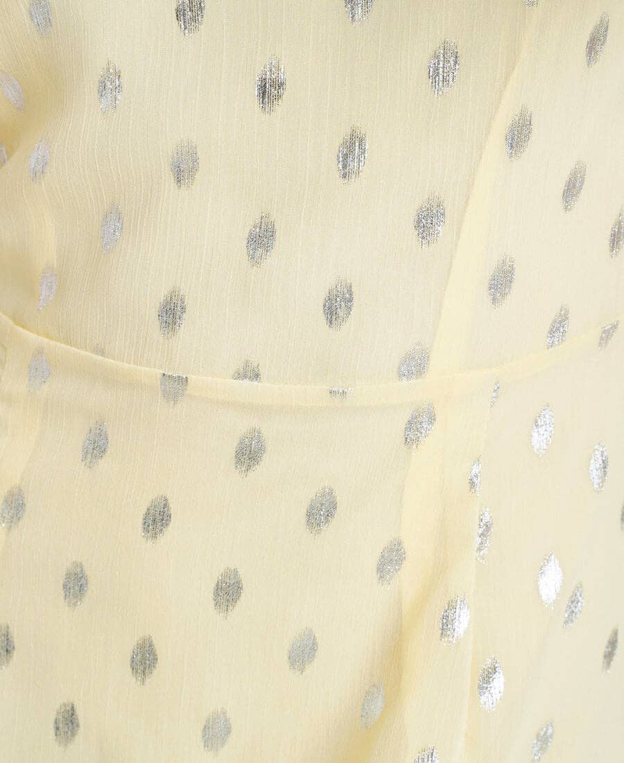 Lemon Flutter Sleeve Foil Midaxi Dress