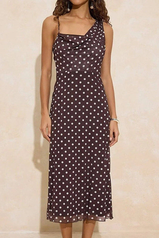 Polka Dot Tulle Dress in Brown