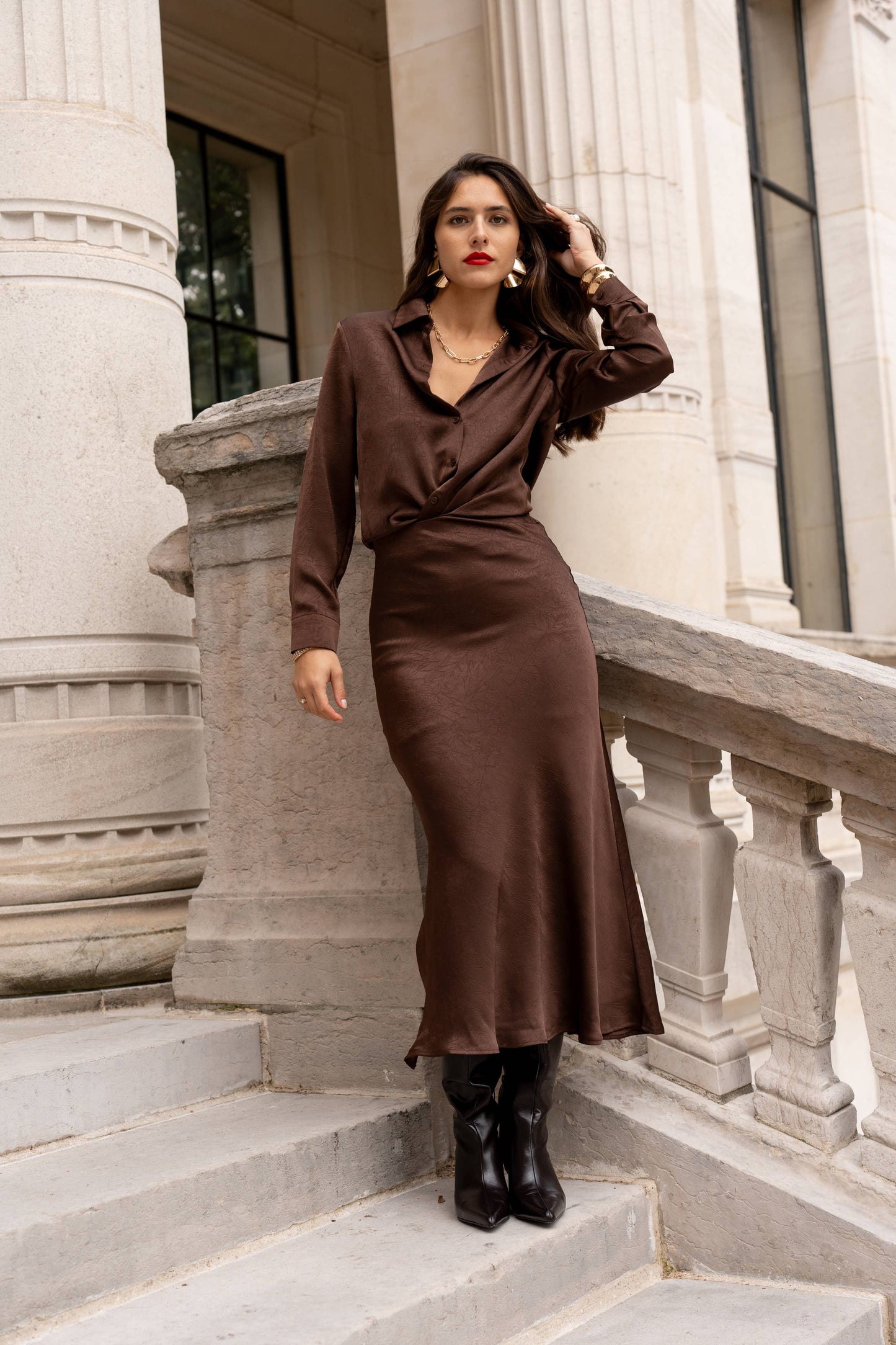 Satin Skirt in Coffee