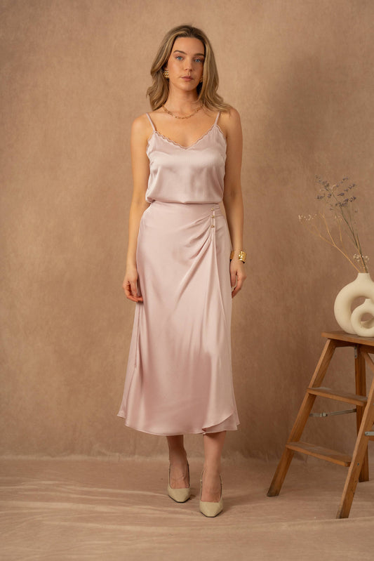Fluid Midi skirt in Rose