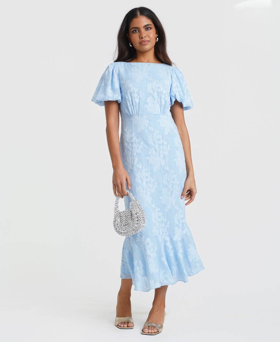 Blue Jacquard Midi Dress
