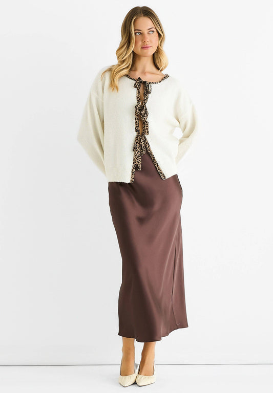 Cream Contrast Animal Knit Cardigan