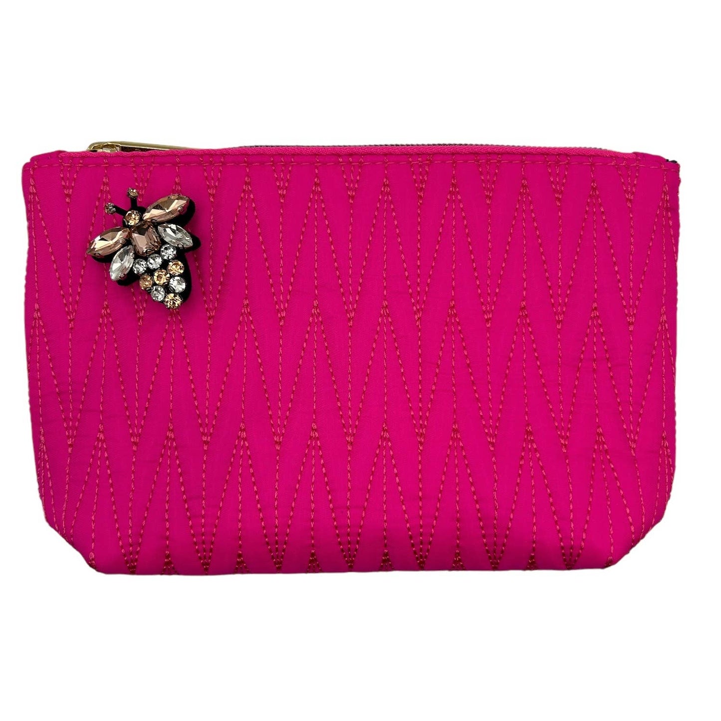 Bright Pink Tribeca makeup bag with Queen Bee pin