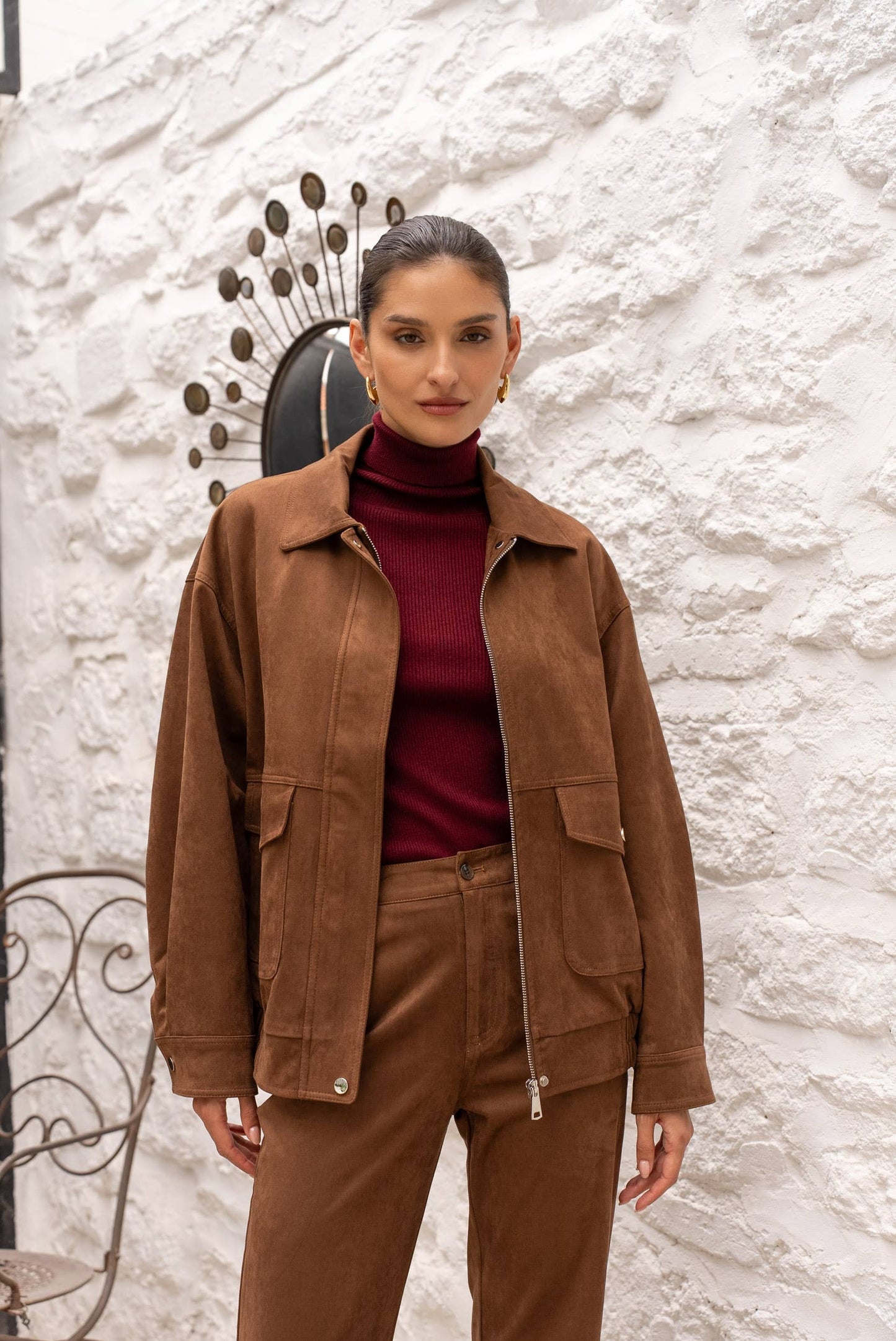 Oversized suede jacket in Camel