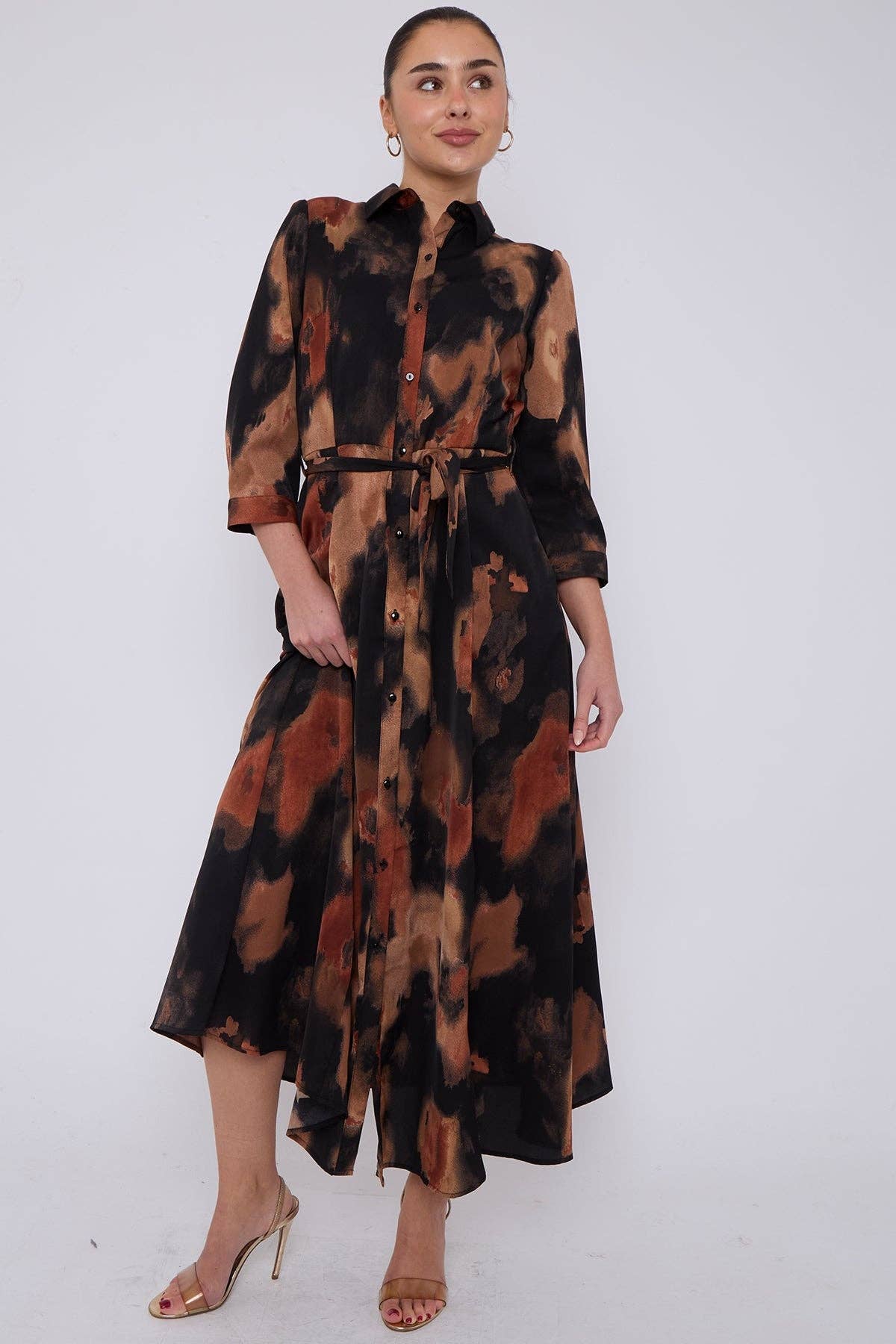 Abstract Print Maxi Shirt Dress
