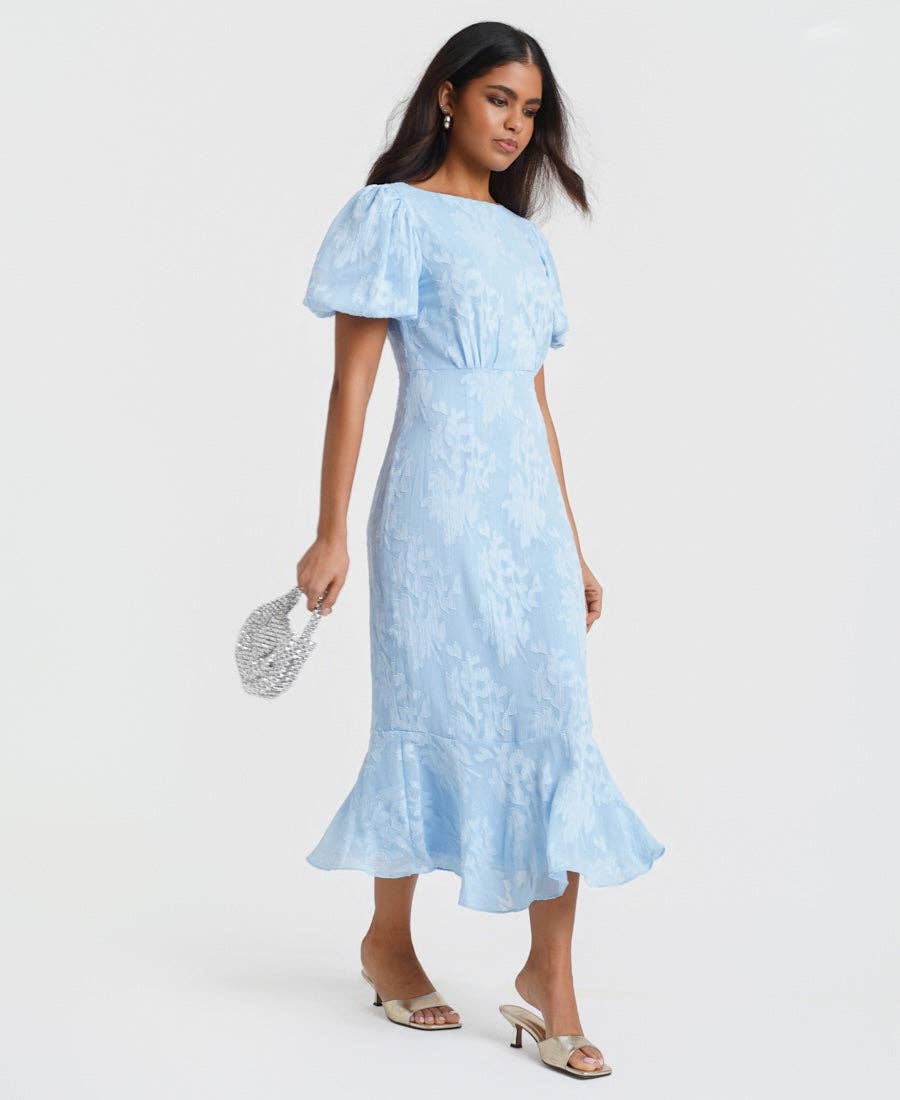 Blue Jacquard Midi Dress