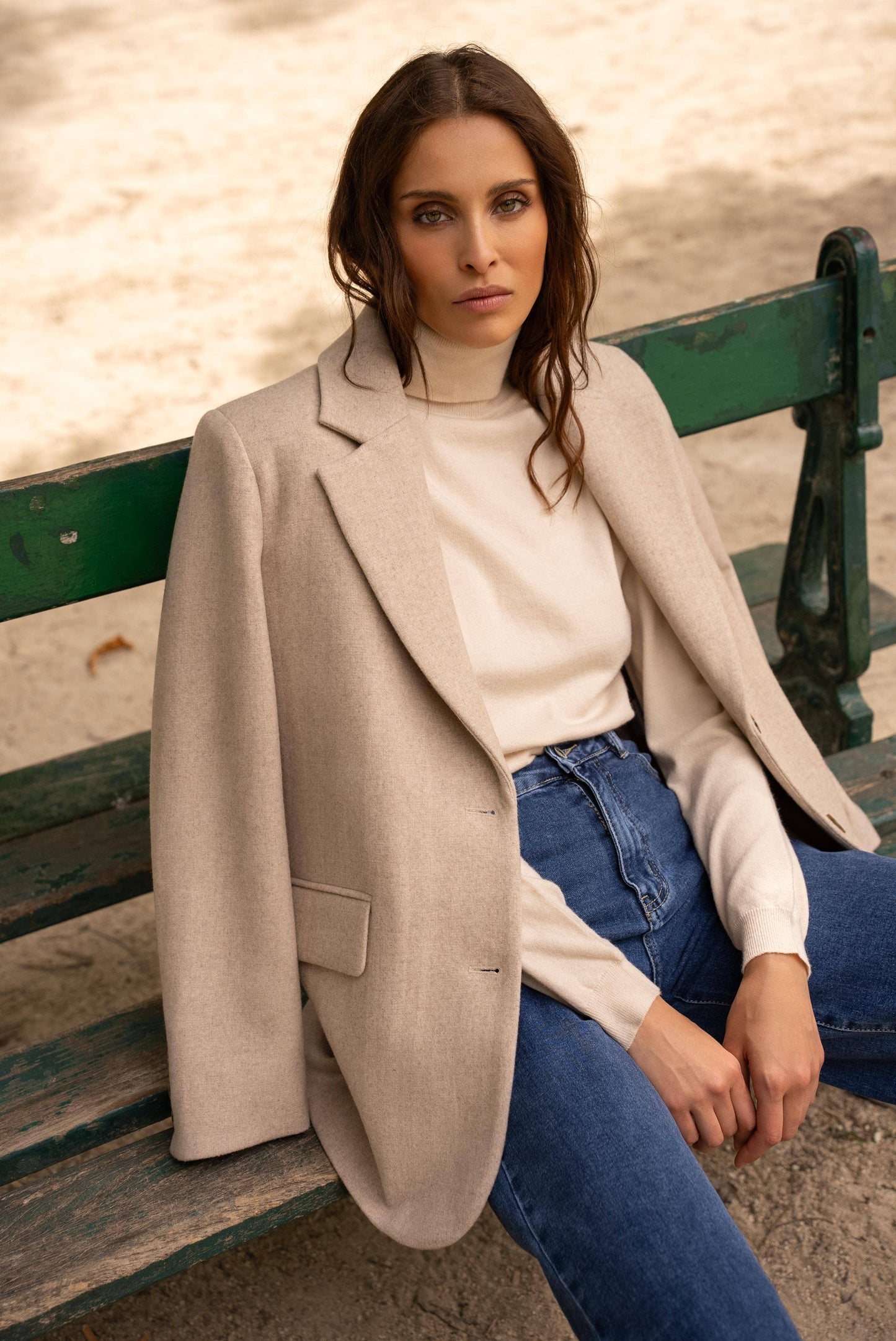 Oversized wool blend jacket in Beige