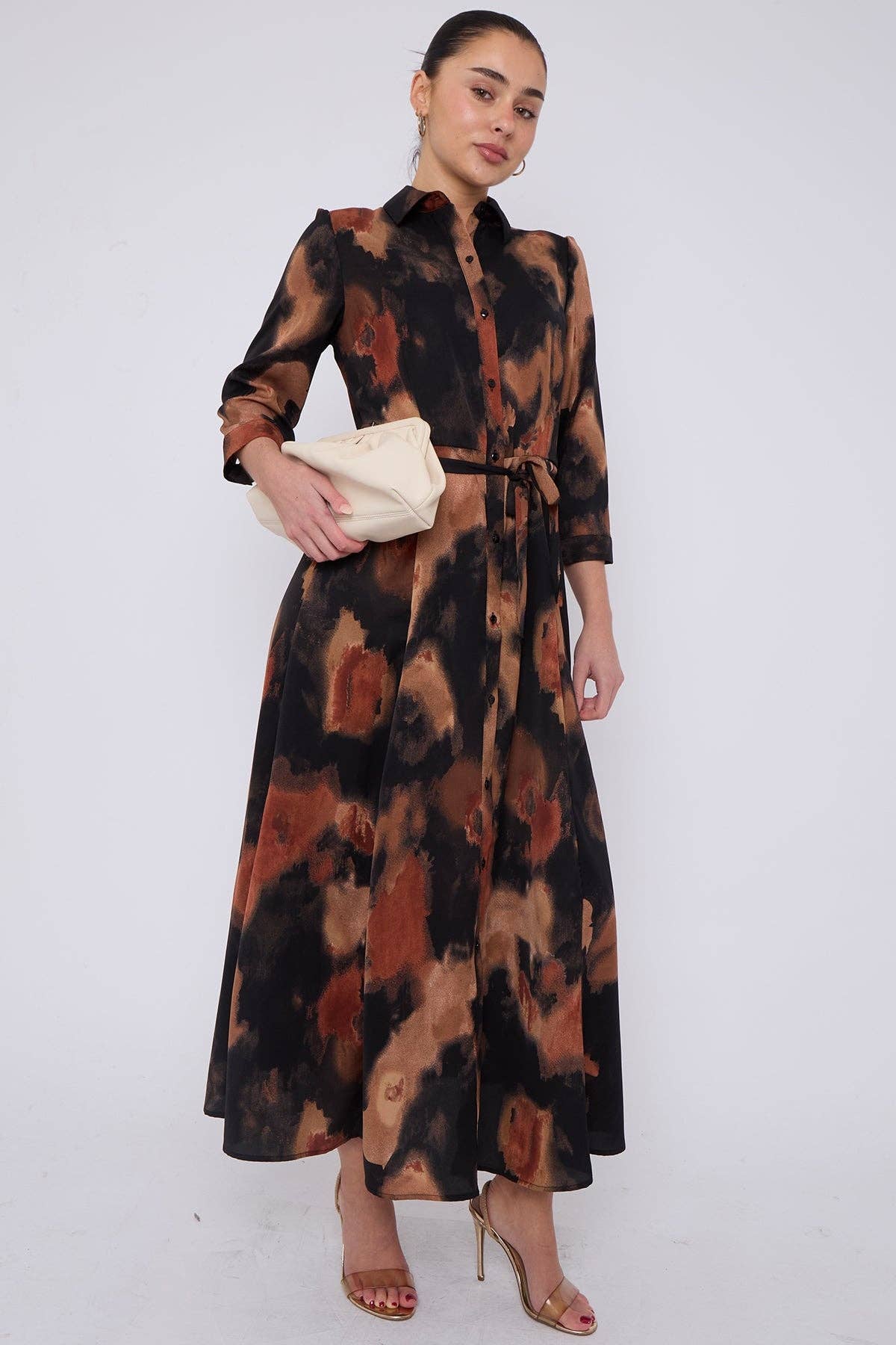 Abstract Print Maxi Shirt Dress