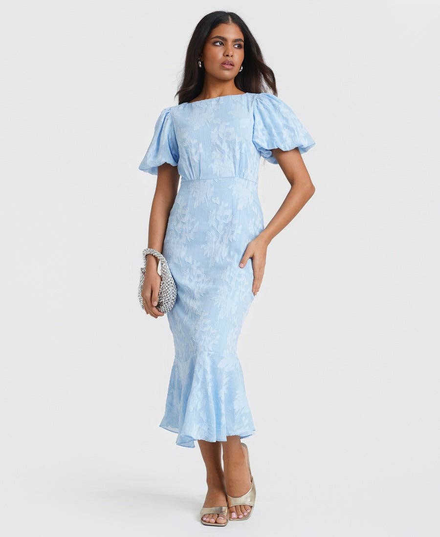 Blue Jacquard Midi Dress